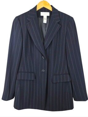 Liz Claiborne Long Striped Career Blazer Sz 10 Office Preppy Lawyer Attorney EUC
